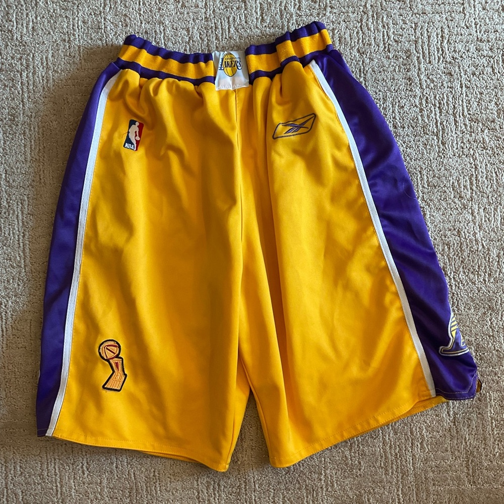 🏀 Y2K LA Lakers Kobe/Shaq Reebok NBA Finals Basketball Shorts Kids M/L EUC